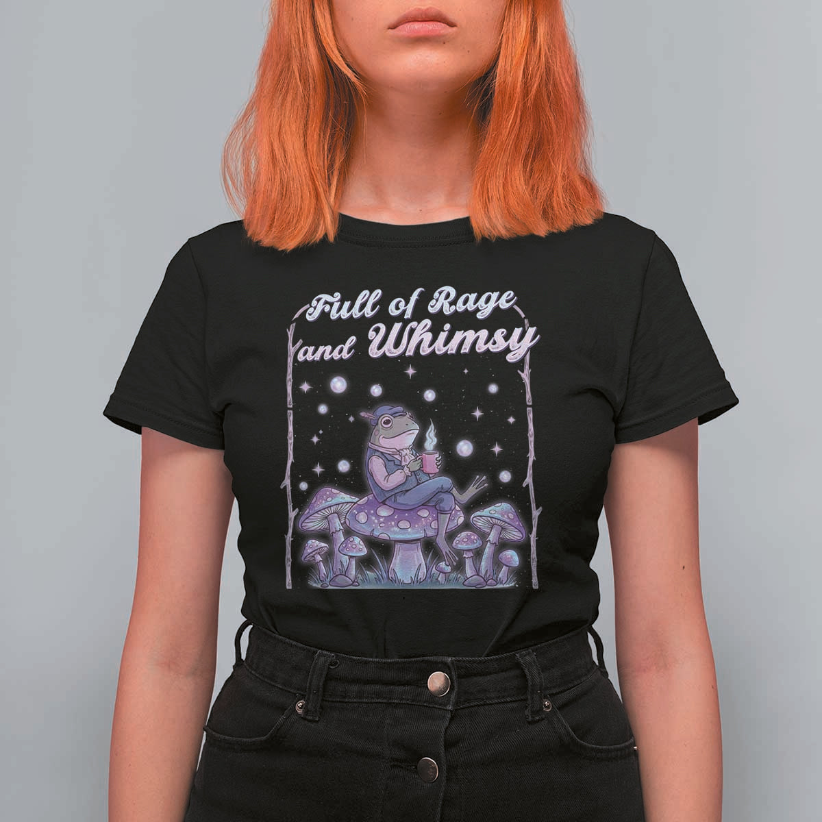 Full of Rage and Whimsy T Shirt For Women Funny Cottagecore Frog Coffee Whimsical Aesthetic