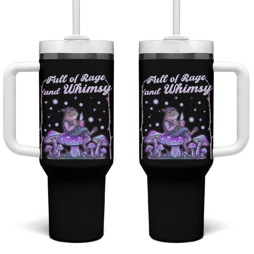 Full of Rage and Whimsy Tumbler With Handle Funny Cottagecore Frog Coffee Whimsical Aesthetic