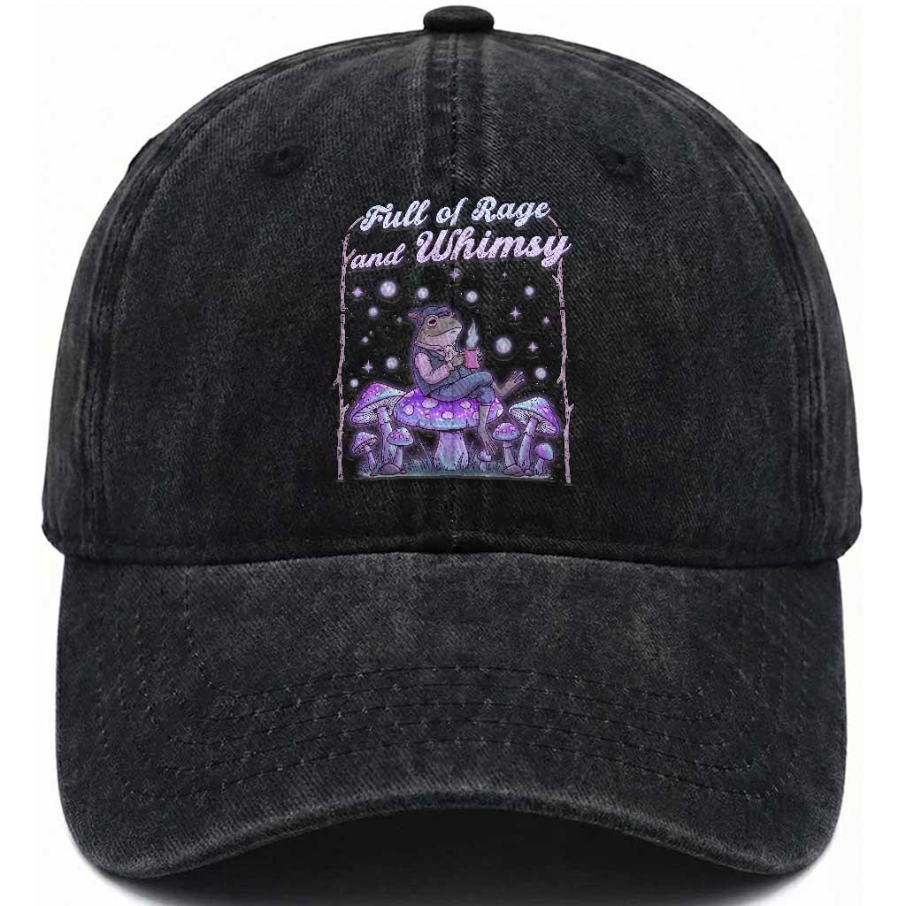 Full of Rage and Whimsy Washed Cotton Baseball Cap Funny Cottagecore Frog Coffee Whimsical Aesthetic