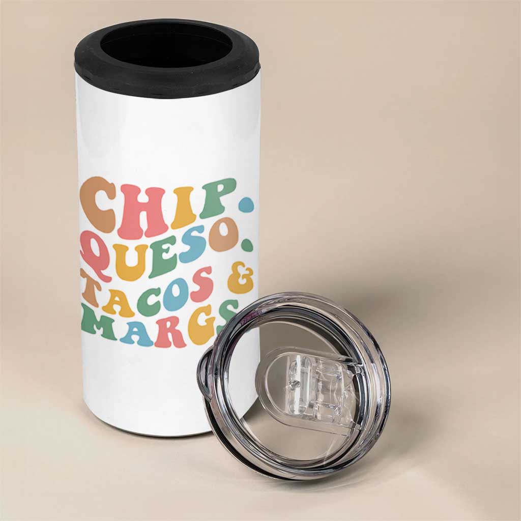 Chips Queso Tacos & Margs 4 in 1 Can Cooler Tumbler Cinco De Mayo Mexican Food Margarita Lover