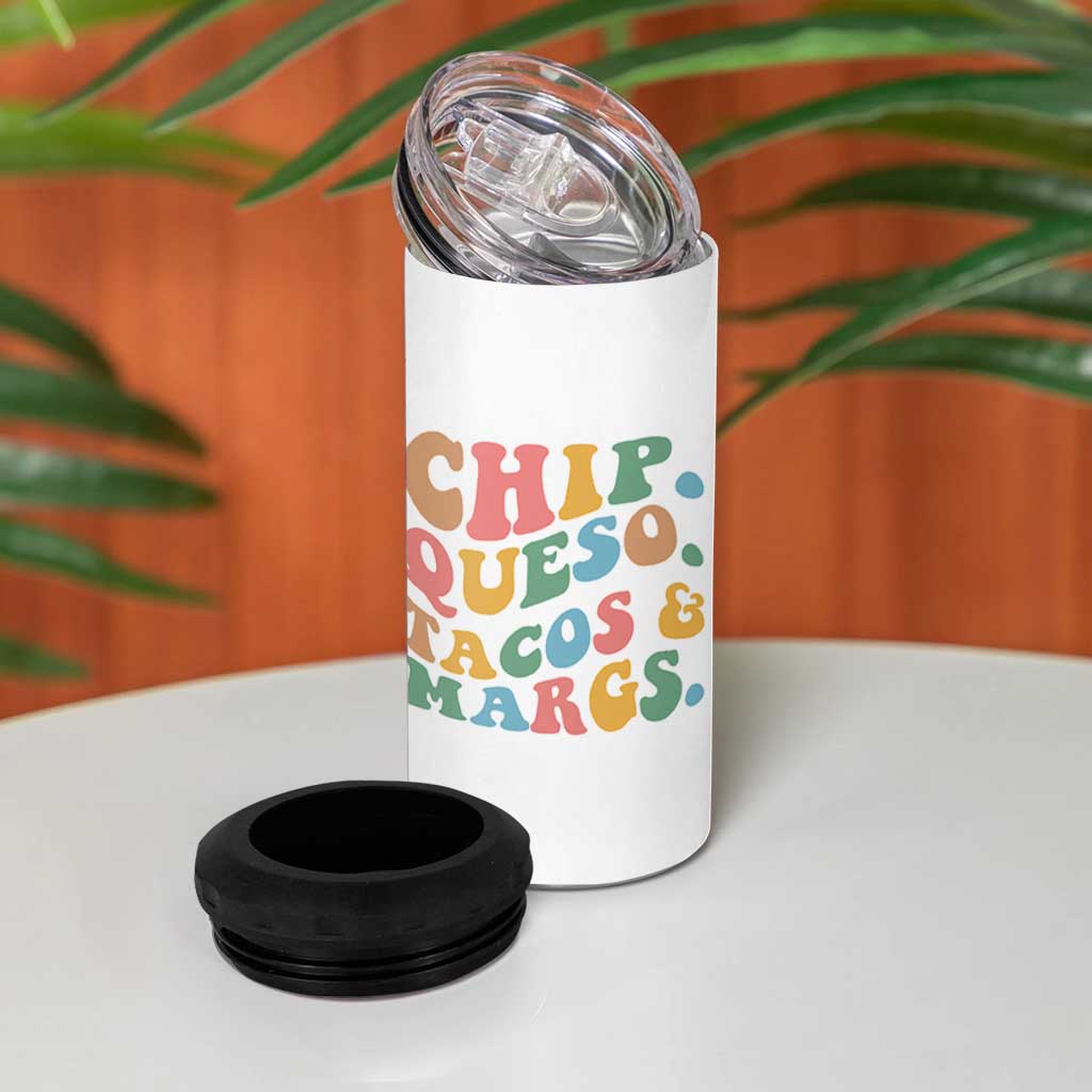 Chips Queso Tacos & Margs 4 in 1 Can Cooler Tumbler Cinco De Mayo Mexican Food Margarita Lover