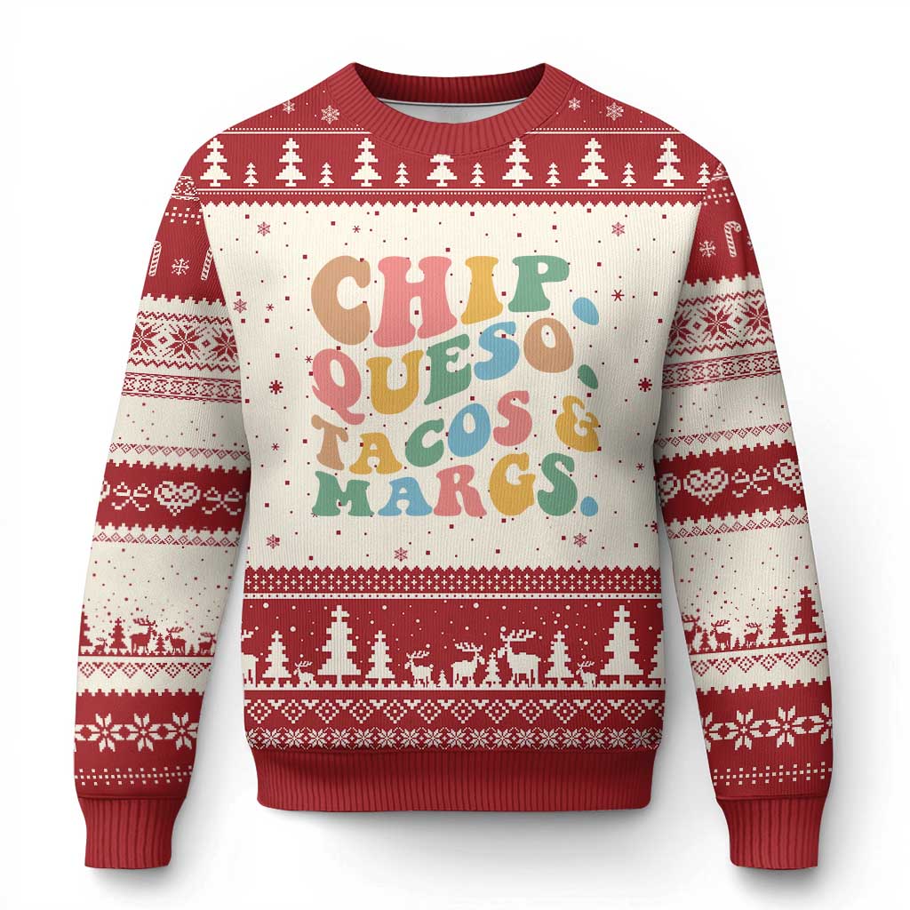 Chips Queso Tacos & Margs Ugly Christmas Sweater Cinco De Mayo Mexican Food Margarita Lover