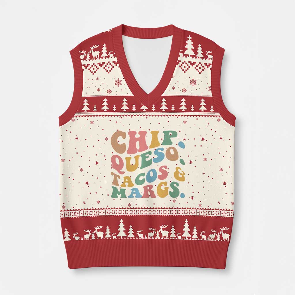 Chips Queso Tacos & Margs V-Neck Knit Sweater Vest Cinco De Mayo Mexican Food Margarita Lover