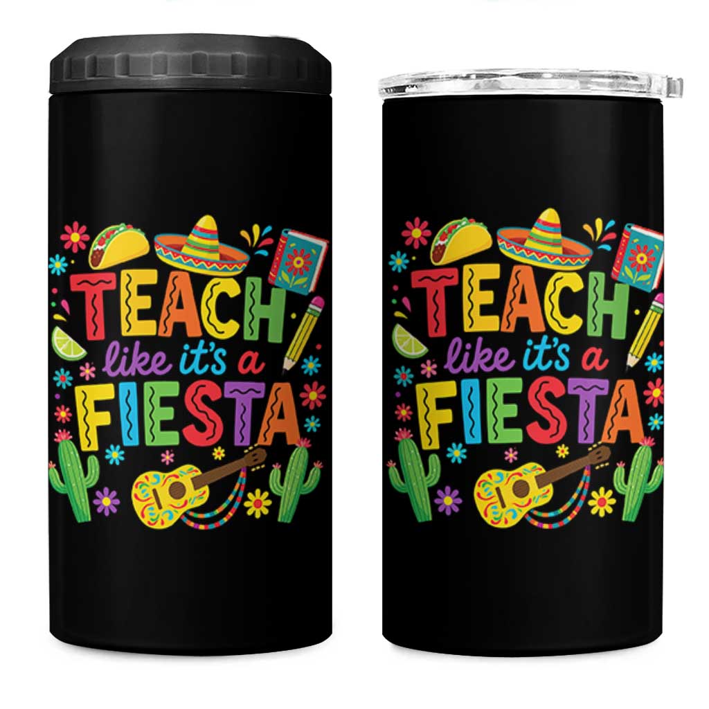 Cinco De Mayo Teacher 4 in 1 Can Cooler Tumbler Teach Like Its A Fiesta