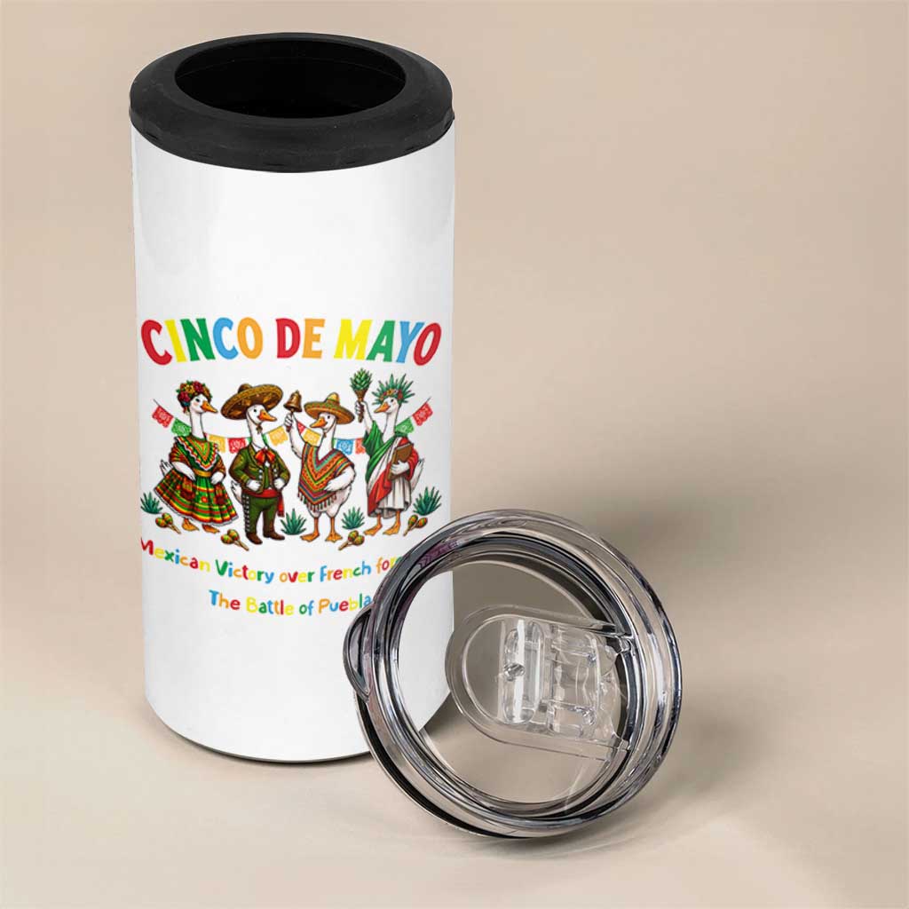 Cinco de Mayo Mexican Victory 4 in 1 Can Cooler Tumbler Silly Goose Festive Heritage Puebla Battle 1862