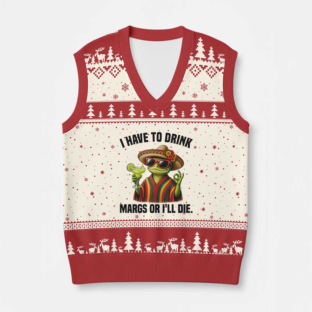 Cinco De Drinko Margarita V-Neck Knit Sweater Vest Funny Drinking Lizard Cinco De Mayo Fiesta