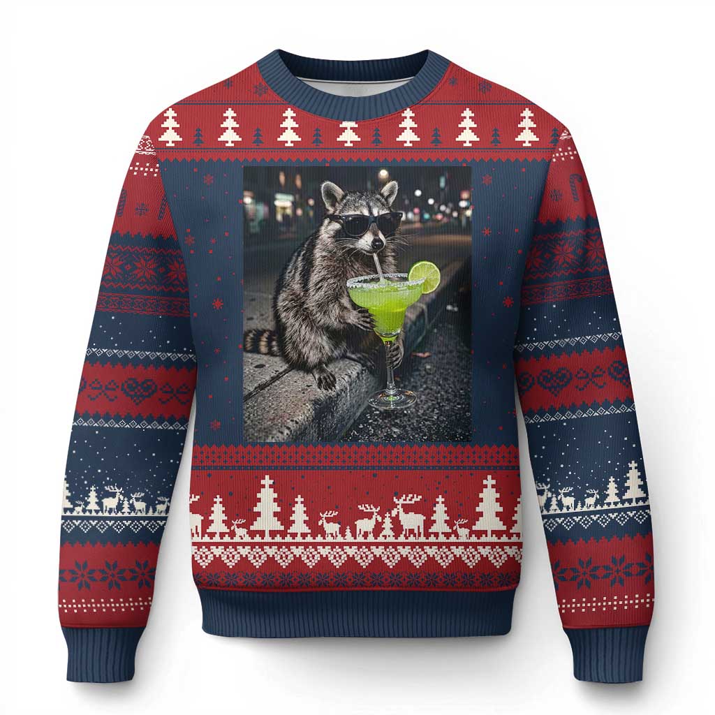 Margarita Cocktail Ugly Christmas Sweater Funny Raccoon Mexican Food Meme