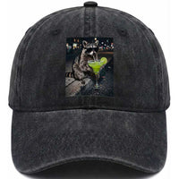 Margarita Cocktail Washed Cotton Baseball Cap Funny Raccoon Mexican Food Meme