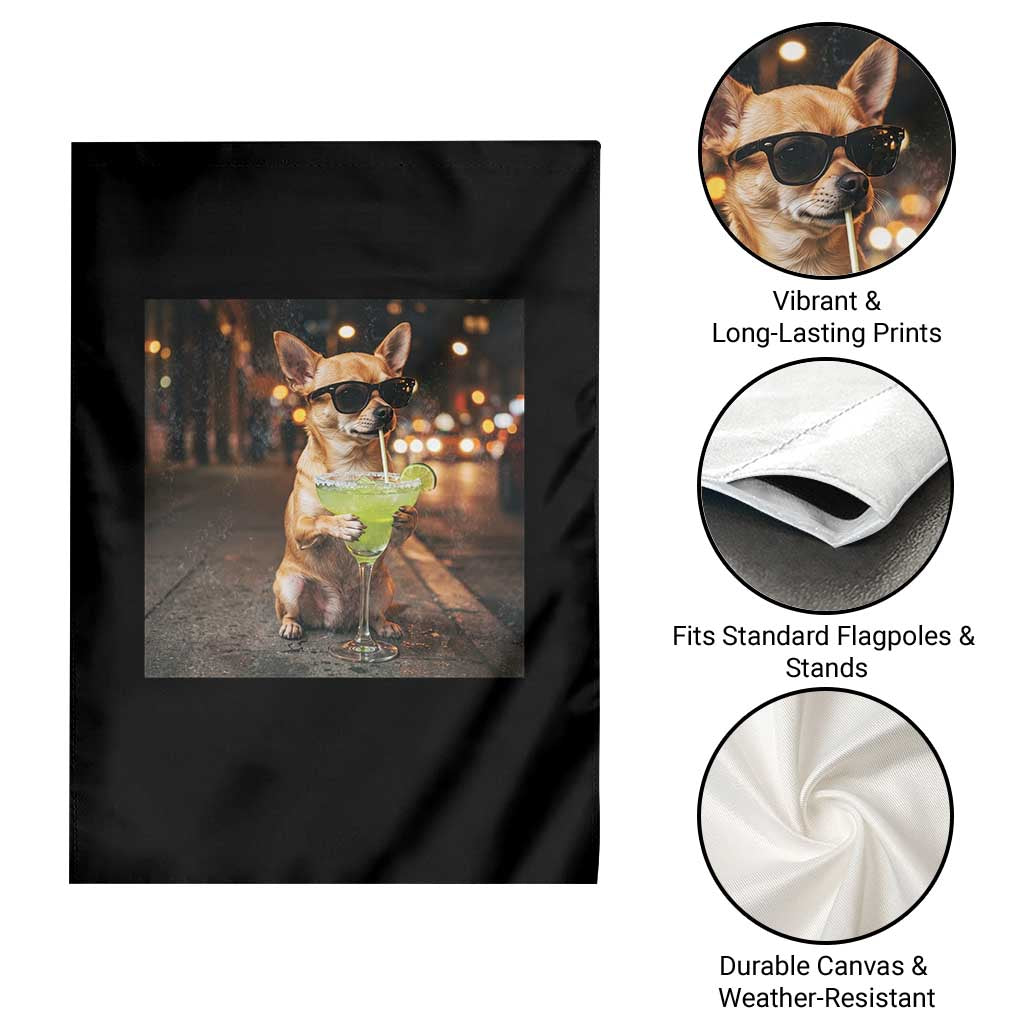 Cinco de Mayo Margarita Garden Flag Funny Chihuahua Drinking Cocktail Mexican Fiesta Gift