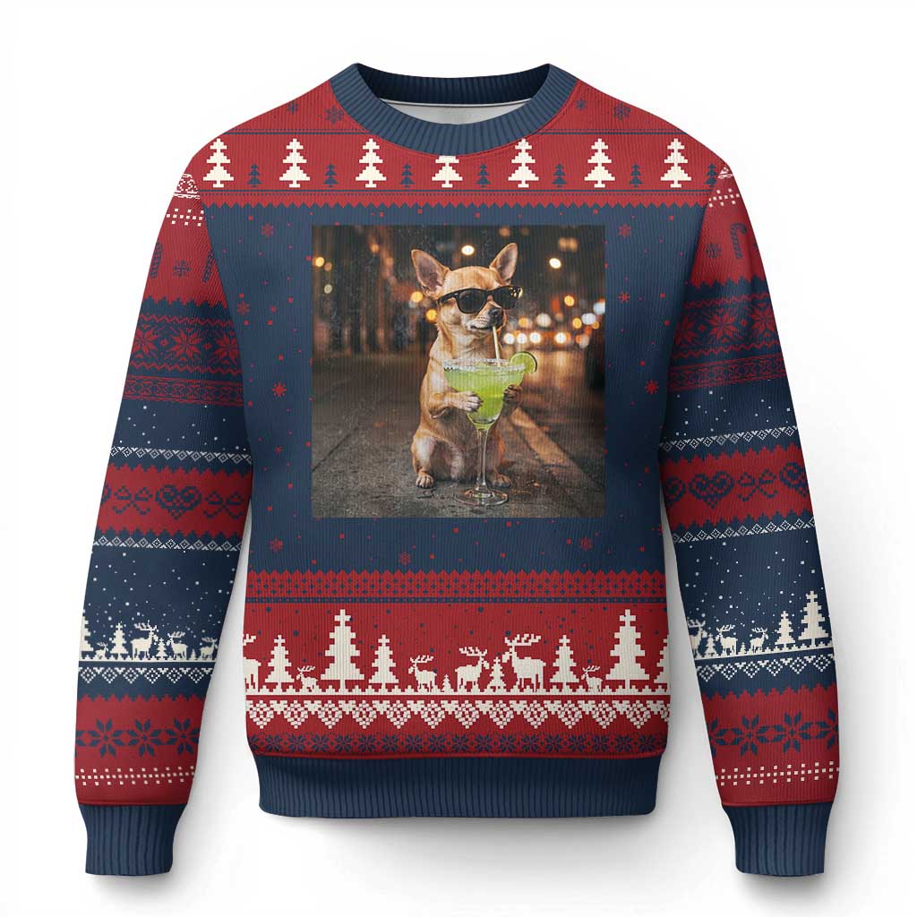 Cinco de Mayo Margarita Ugly Christmas Sweater Funny Chihuahua Drinking Cocktail Mexican Fiesta Gift