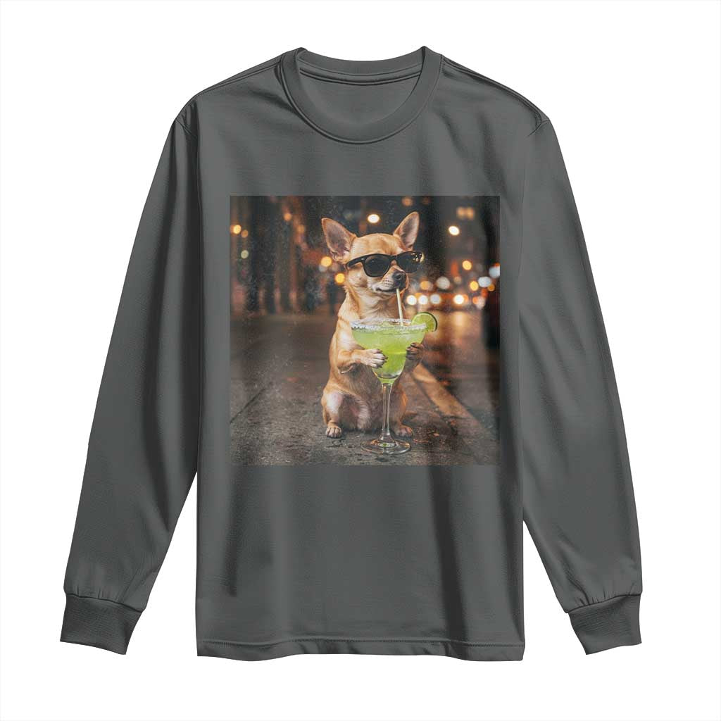 Cinco de Mayo Margarita Long Sleeve Shirt Funny Chihuahua Drinking Cocktail Mexican Fiesta Gift