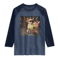 Cinco de Mayo Margarita Raglan Shirt Funny Chihuahua Drinking Cocktail Mexican Fiesta Gift