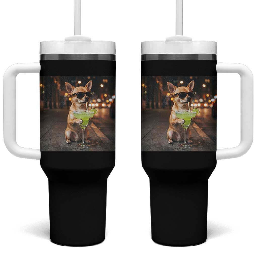 Cinco de Mayo Margarita Tumbler With Handle Funny Chihuahua Drinking Cocktail Mexican Fiesta Gift