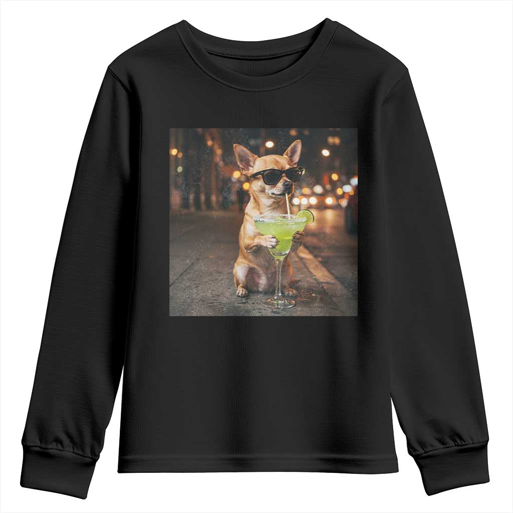 Cinco de Mayo Margarita Youth Sweatshirt Funny Chihuahua Drinking Cocktail Mexican Fiesta Gift