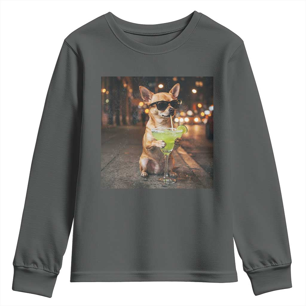 Cinco de Mayo Margarita Youth Sweatshirt Funny Chihuahua Drinking Cocktail Mexican Fiesta Gift