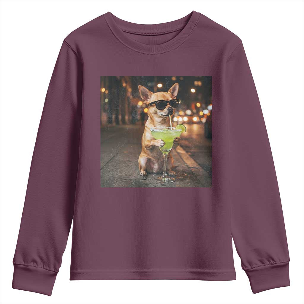 Cinco de Mayo Margarita Youth Sweatshirt Funny Chihuahua Drinking Cocktail Mexican Fiesta Gift