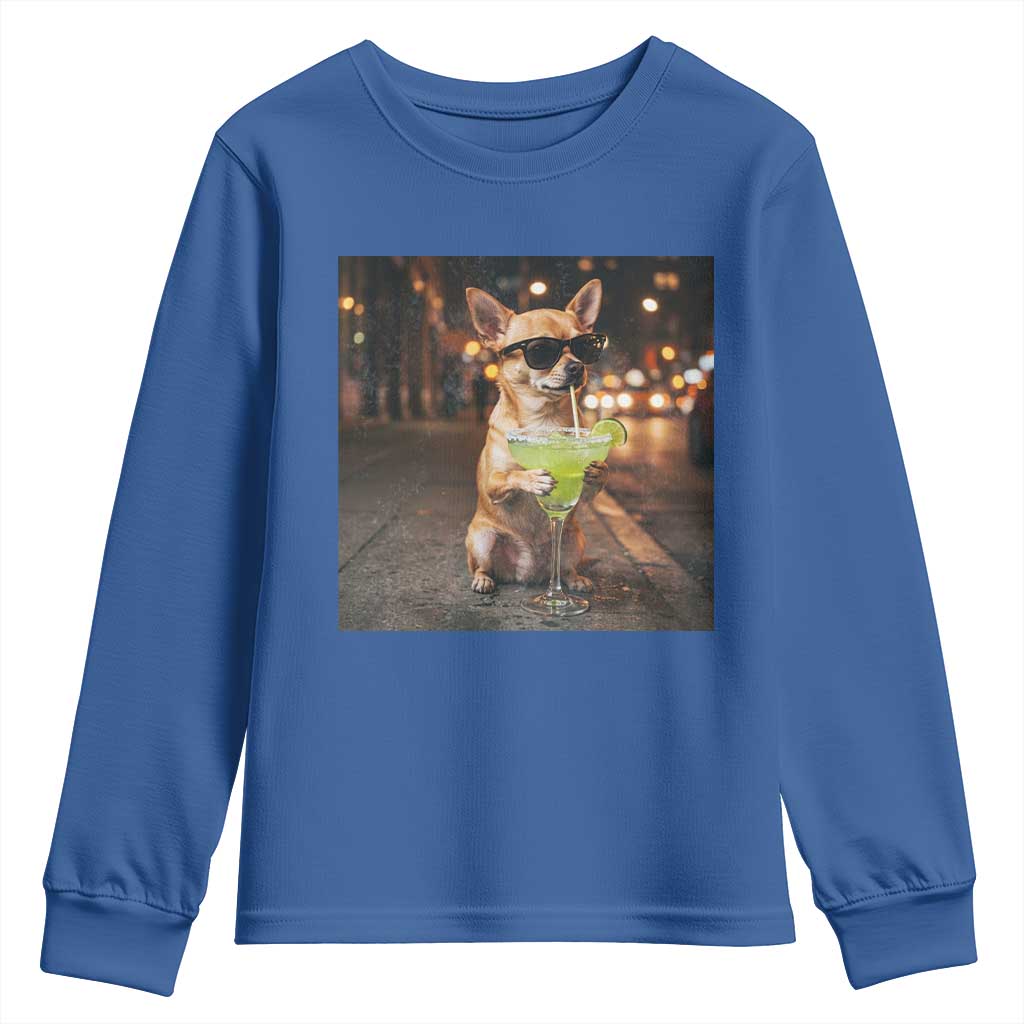 Cinco de Mayo Margarita Youth Sweatshirt Funny Chihuahua Drinking Cocktail Mexican Fiesta Gift