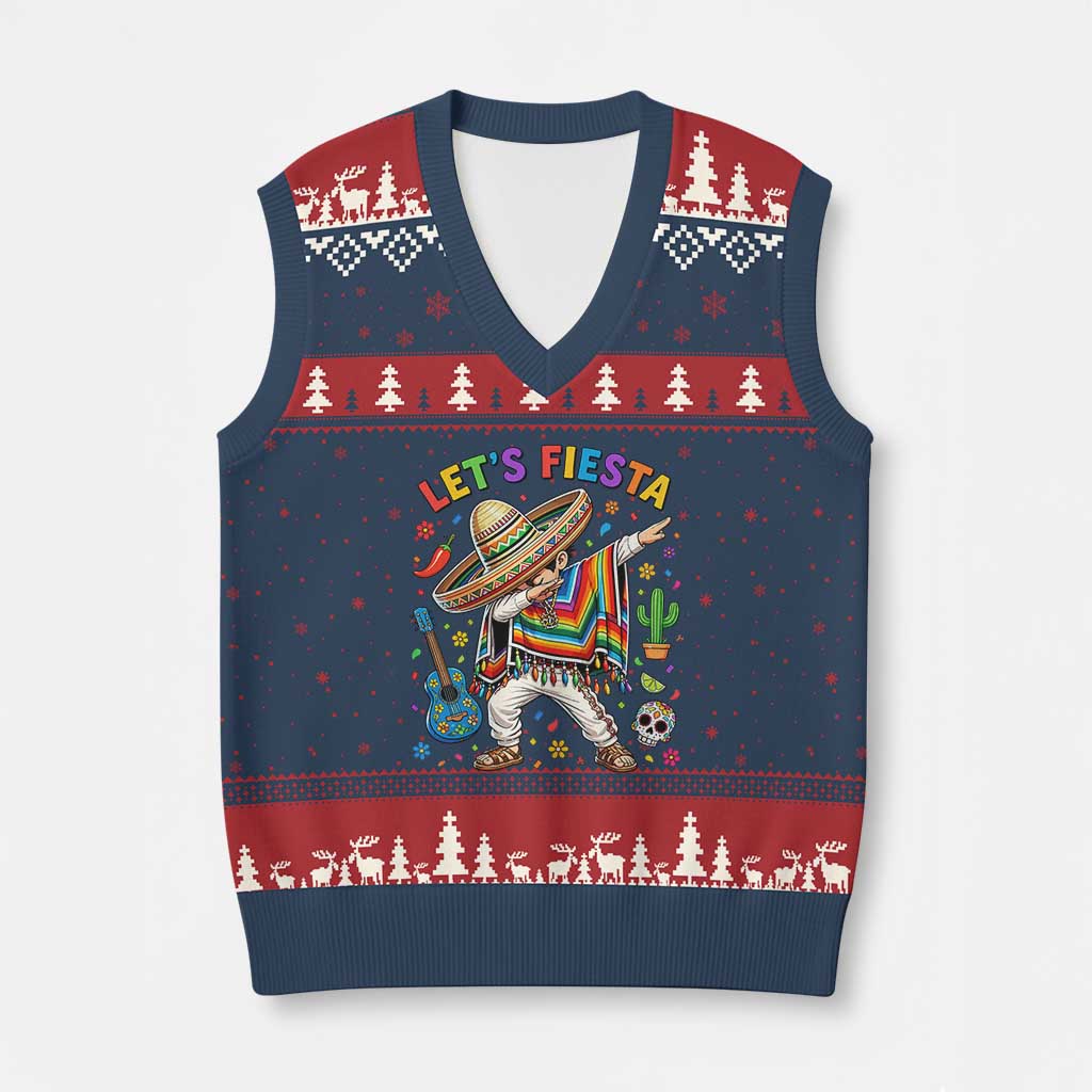 Lets Fiesta V-Neck Knit Sweater Vest Funny Dabbing Boy Cinco De Mayo Fiesta