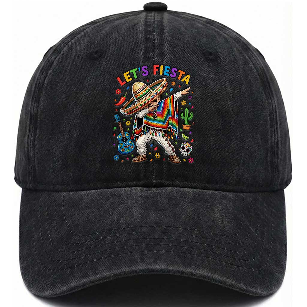 Lets Fiesta Washed Cotton Baseball Cap Funny Dabbing Boy Cinco De Mayo Fiesta