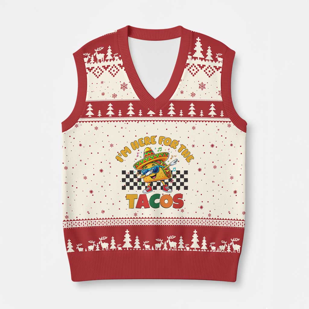 I'm Just Here for the Tacos V-Neck Knit Sweater Vest Funny Mexican Food