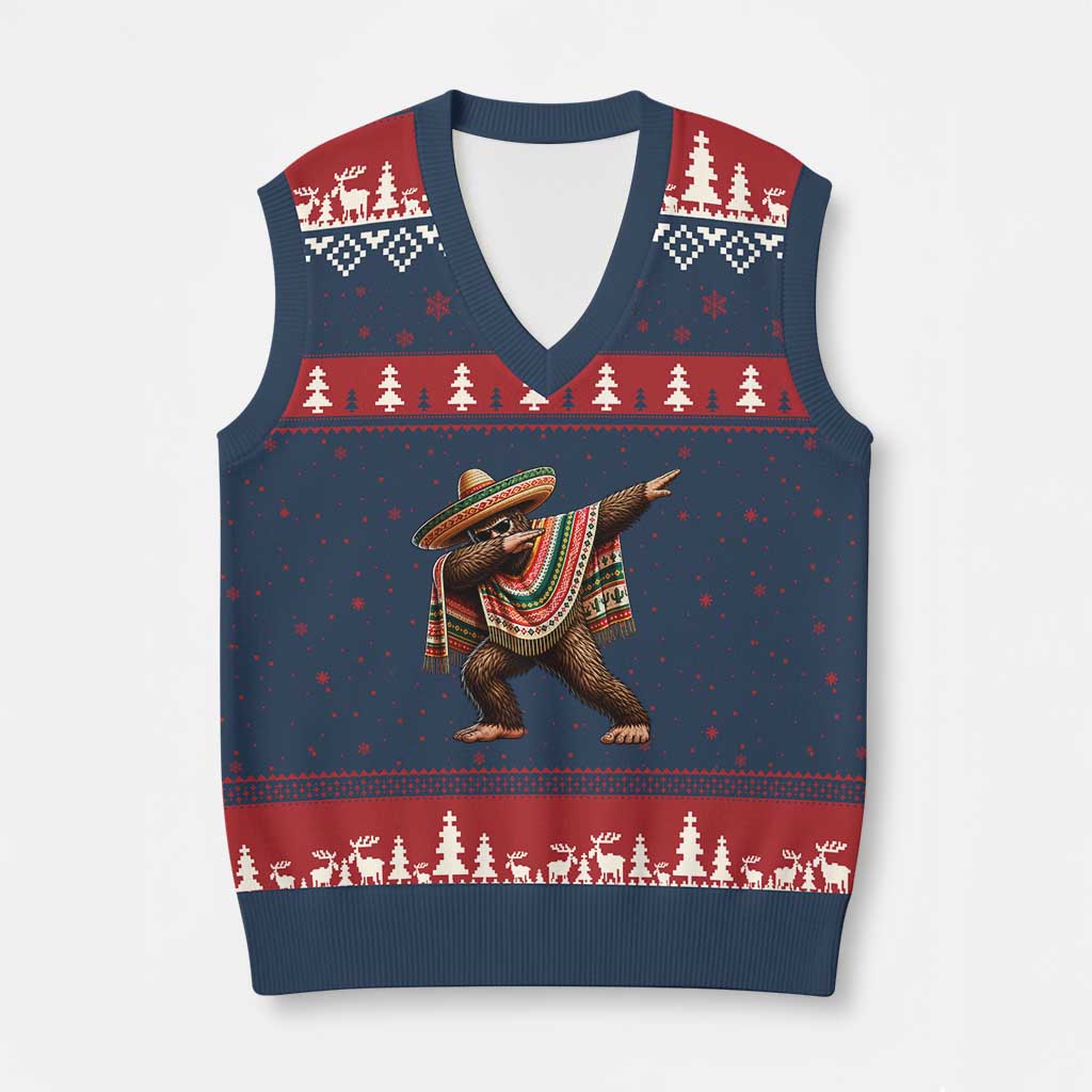 Funny Bigfoot Dabbing Cinco De Mayo Fiesta V-Neck Knit Sweater Vest