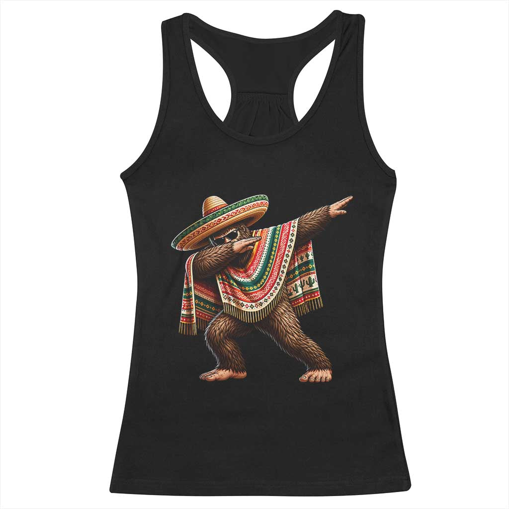 Funny Bigfoot Dabbing Cinco De Mayo Fiesta Racerback Tank Top