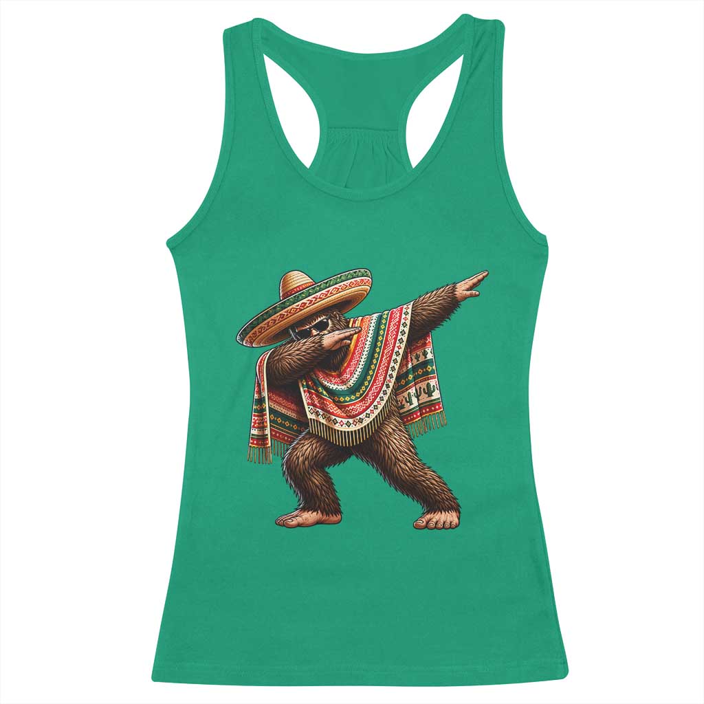 Funny Bigfoot Dabbing Cinco De Mayo Fiesta Racerback Tank Top