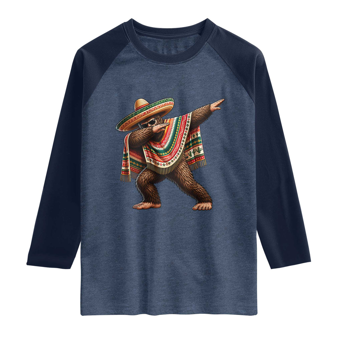 Funny Bigfoot Dabbing Cinco De Mayo Fiesta Raglan Shirt