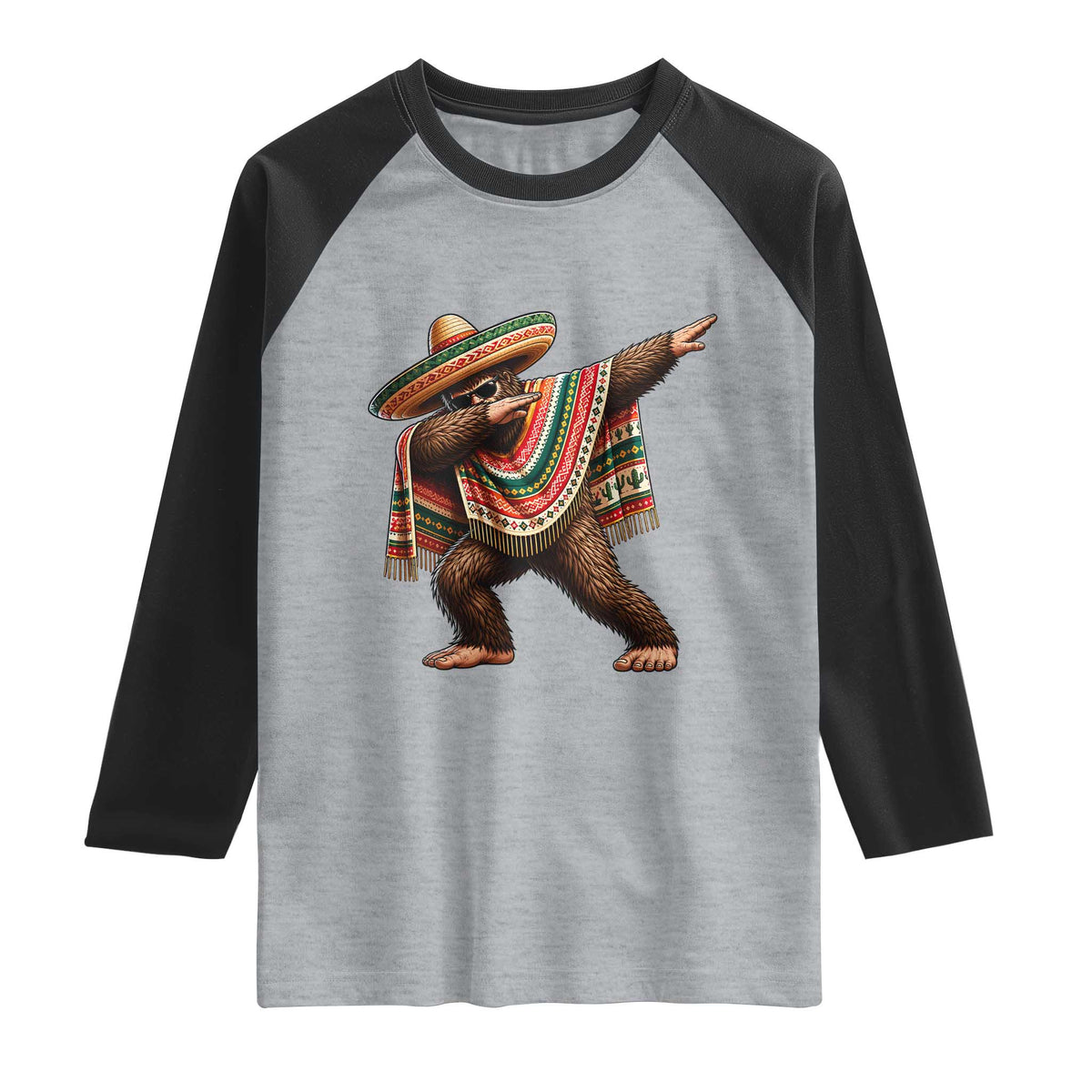 Funny Bigfoot Dabbing Cinco De Mayo Fiesta Raglan Shirt
