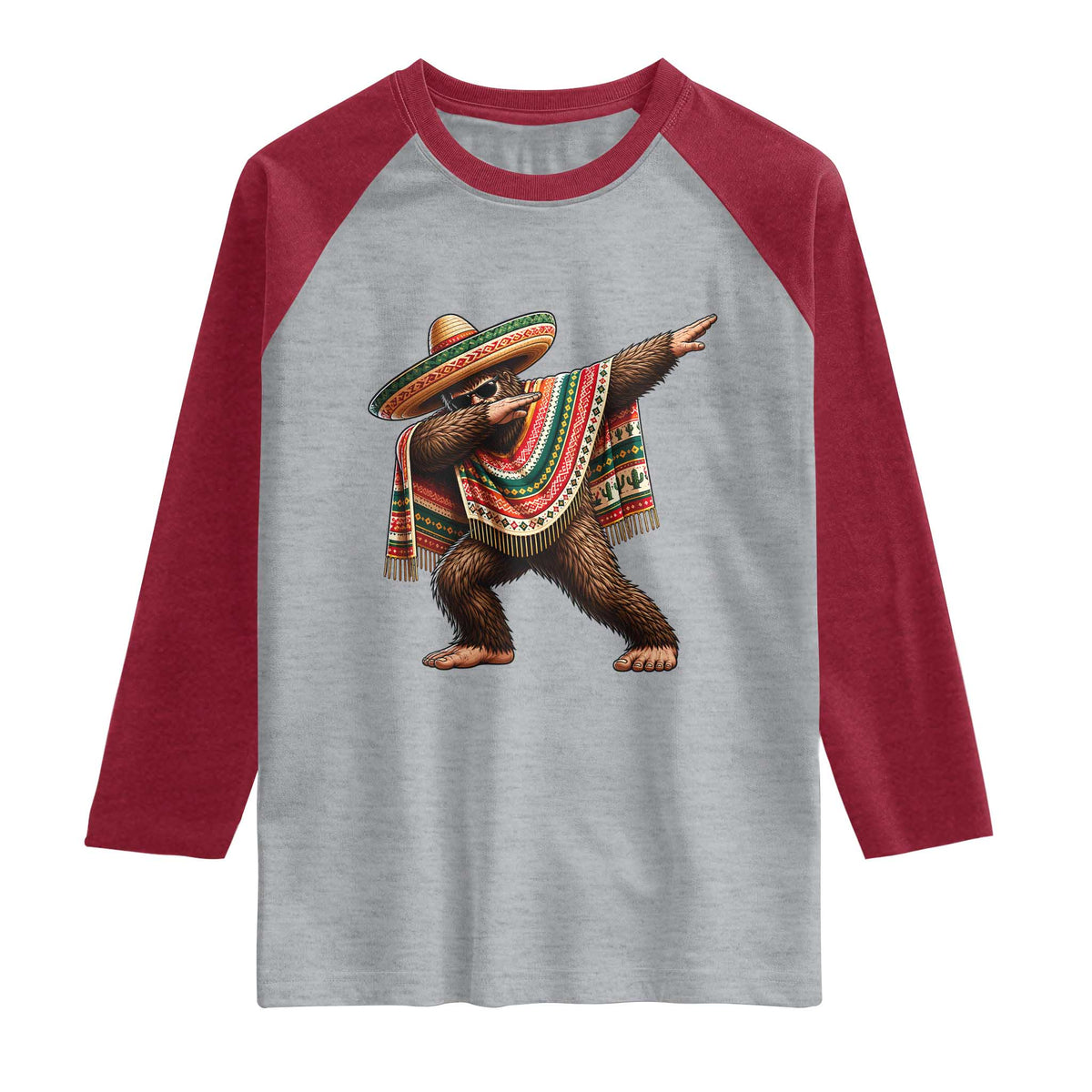 Funny Bigfoot Dabbing Cinco De Mayo Fiesta Raglan Shirt
