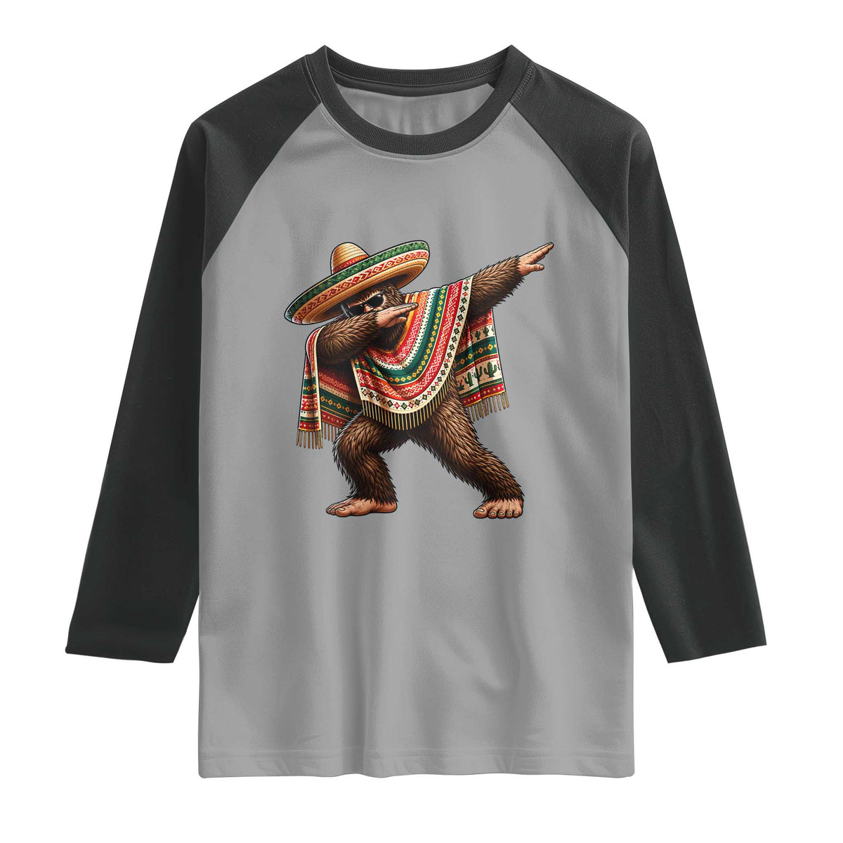 Funny Bigfoot Dabbing Cinco De Mayo Fiesta Raglan Shirt