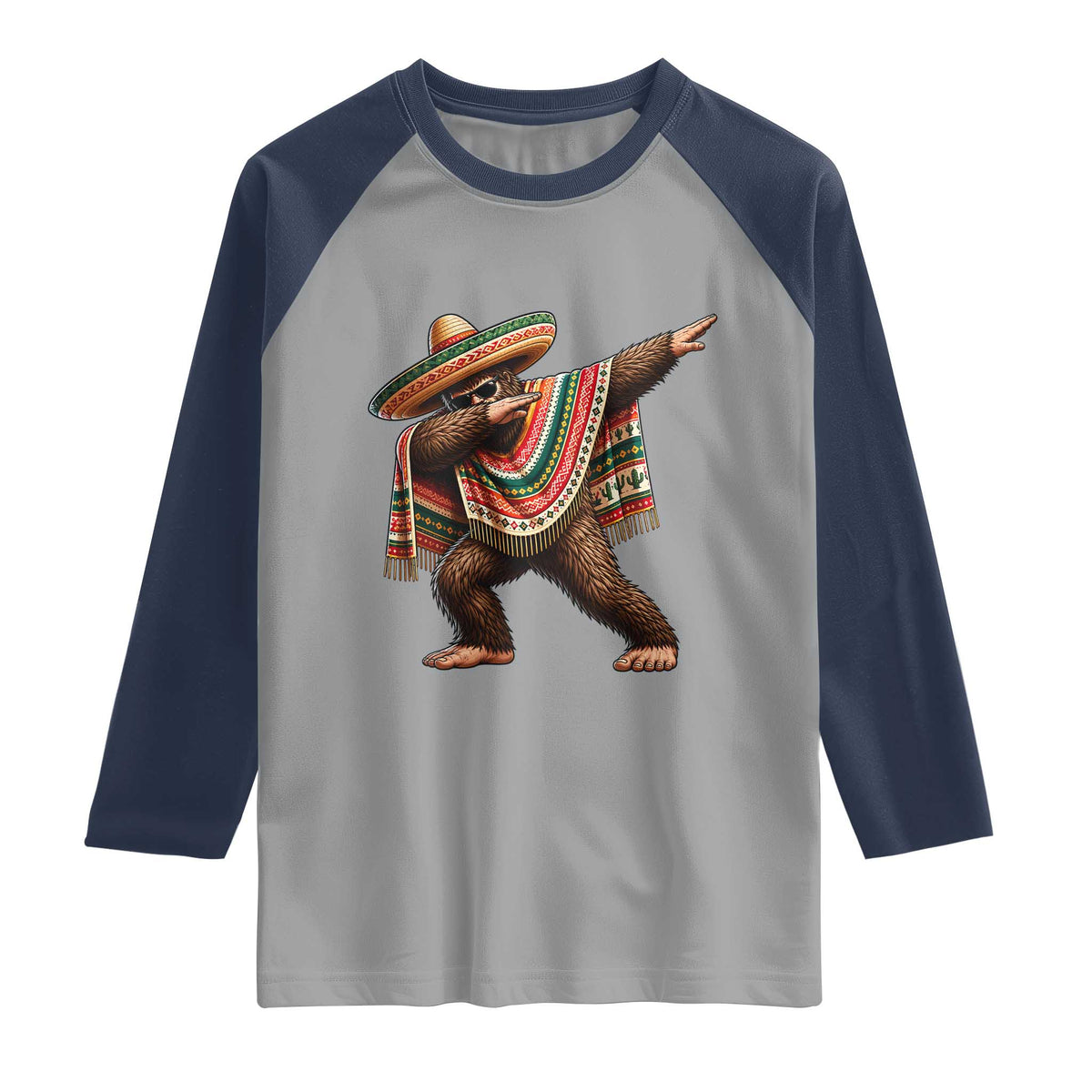 Funny Bigfoot Dabbing Cinco De Mayo Fiesta Raglan Shirt