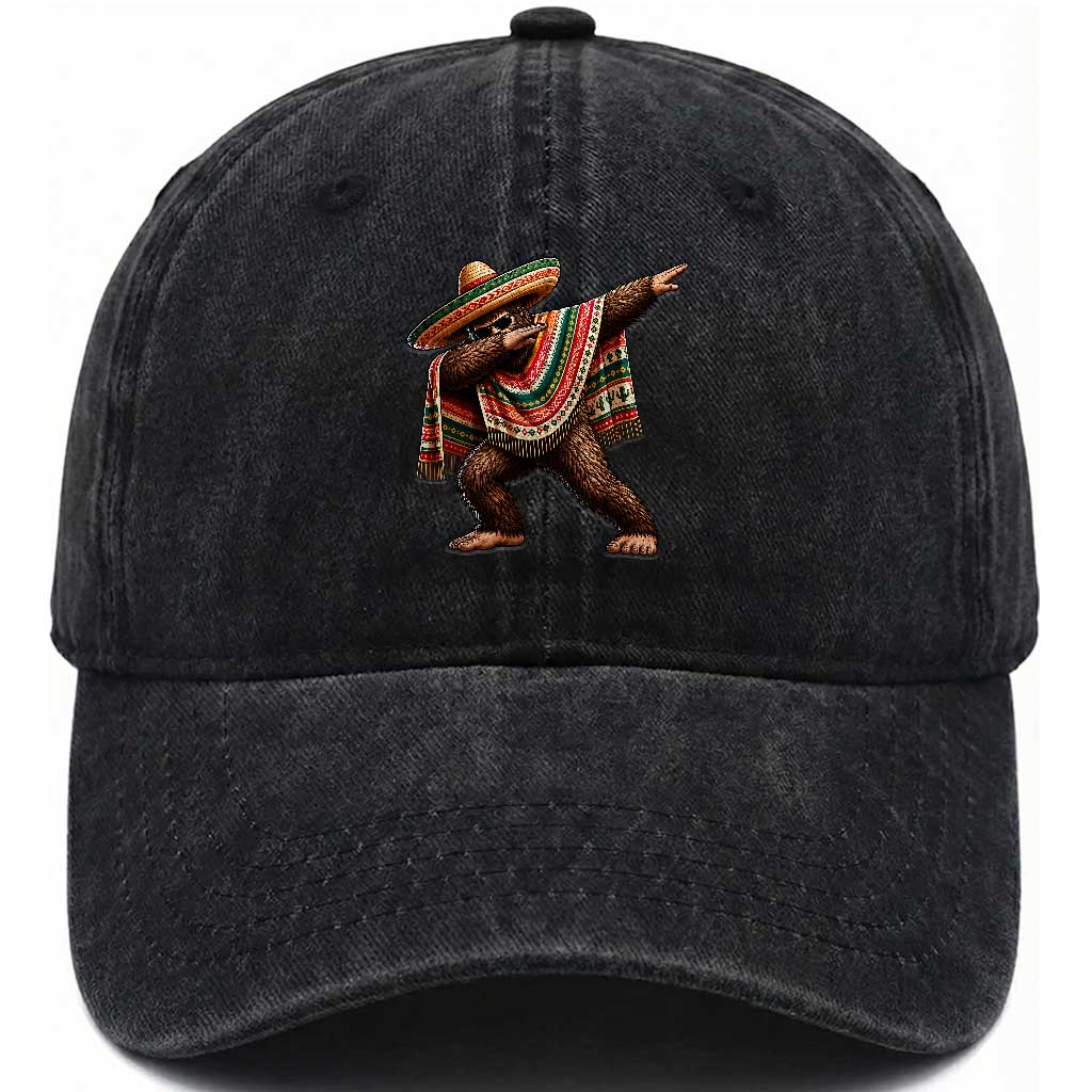 Funny Bigfoot Dabbing Cinco De Mayo Fiesta Washed Cotton Baseball Cap