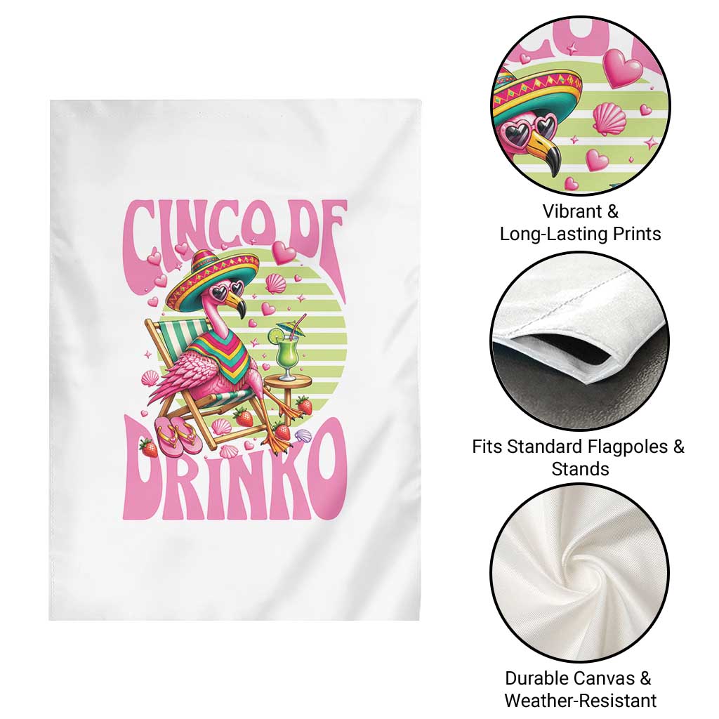 Cinco De Drinko Margarita Garden Flag Funny Flamingo Fiesta