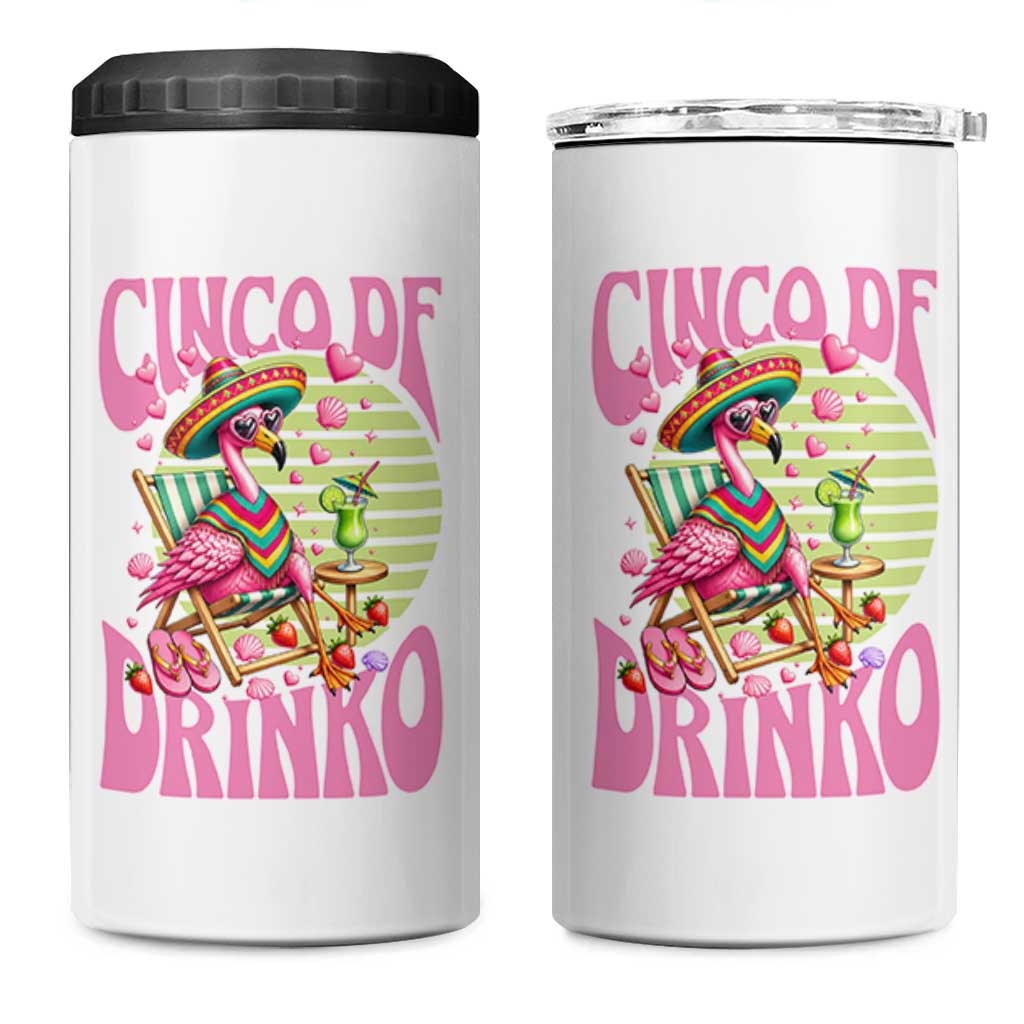 Cinco De Drinko Margarita 4 in 1 Can Cooler Tumbler Funny Flamingo Fiesta