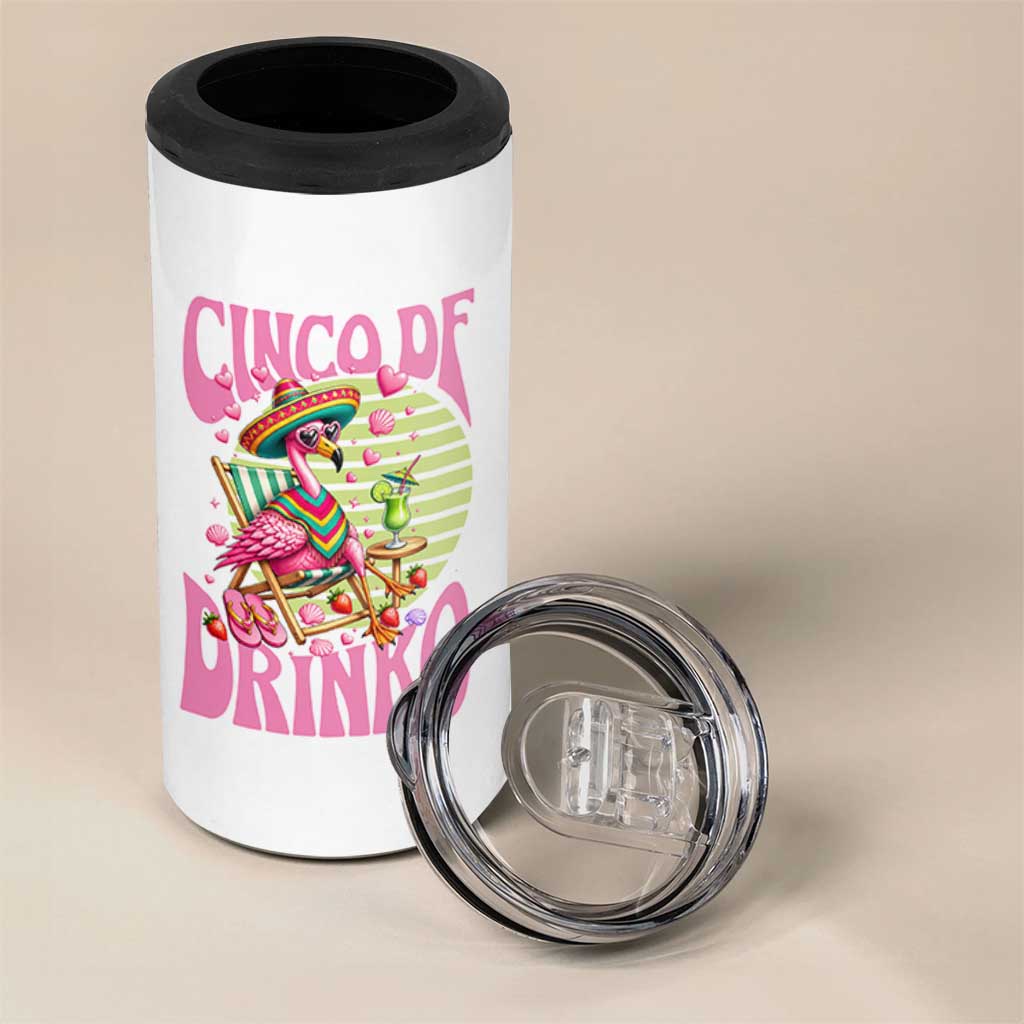 Cinco De Drinko Margarita 4 in 1 Can Cooler Tumbler Funny Flamingo Fiesta