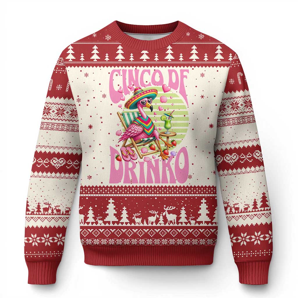 Cinco De Drinko Margarita Ugly Christmas Sweater Funny Flamingo Fiesta