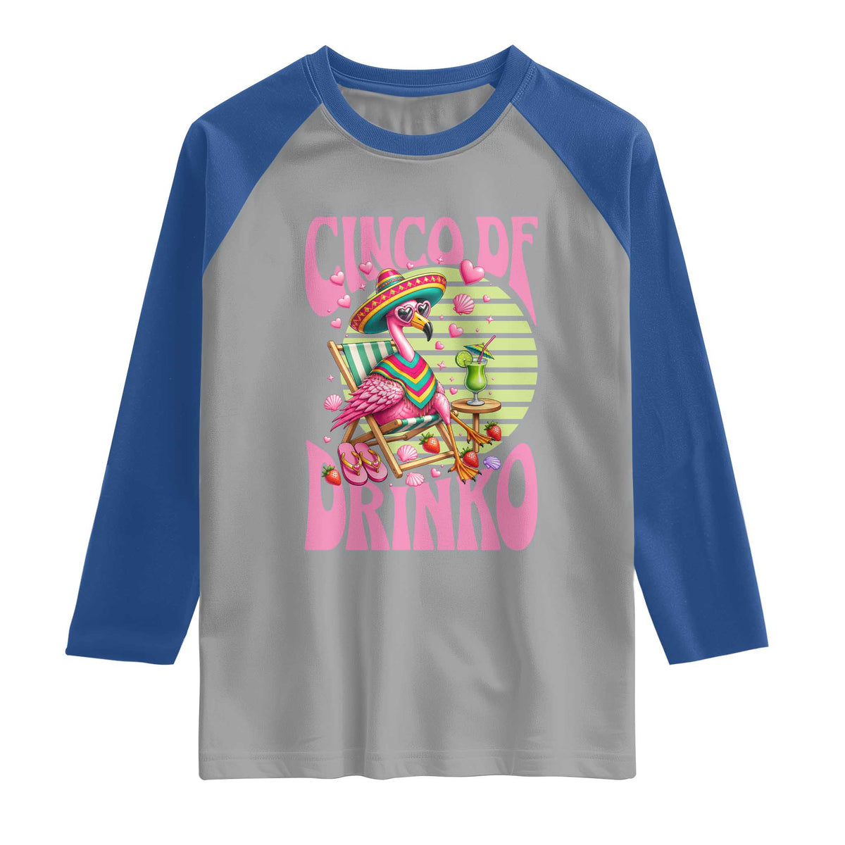 Cinco De Drinko Margarita Raglan Shirt Funny Flamingo Fiesta