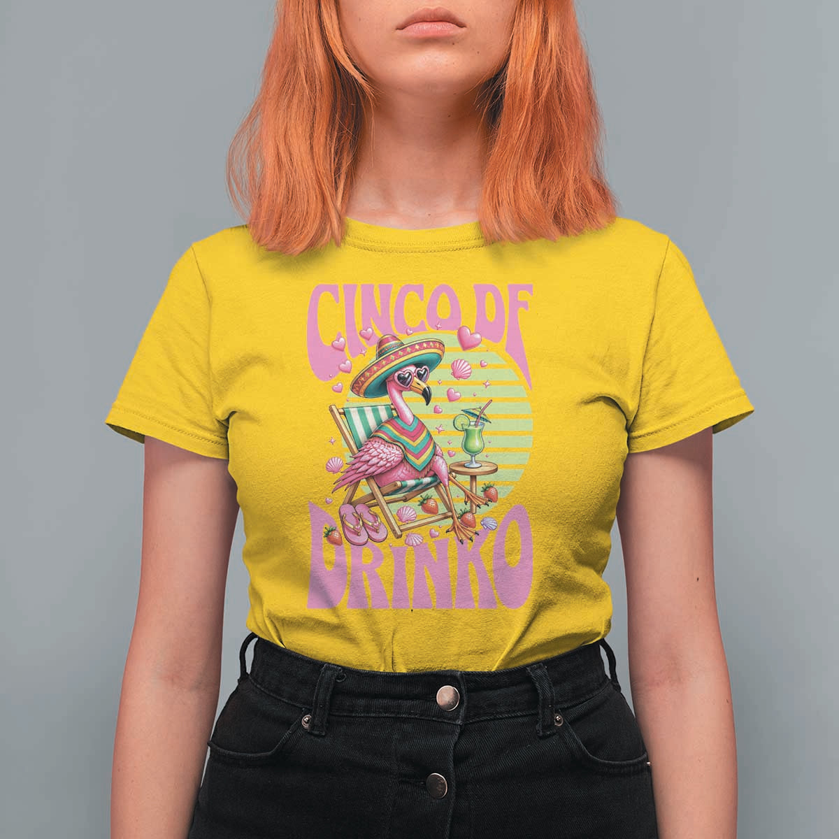 Cinco De Drinko Margarita T Shirt For Women Funny Flamingo Fiesta