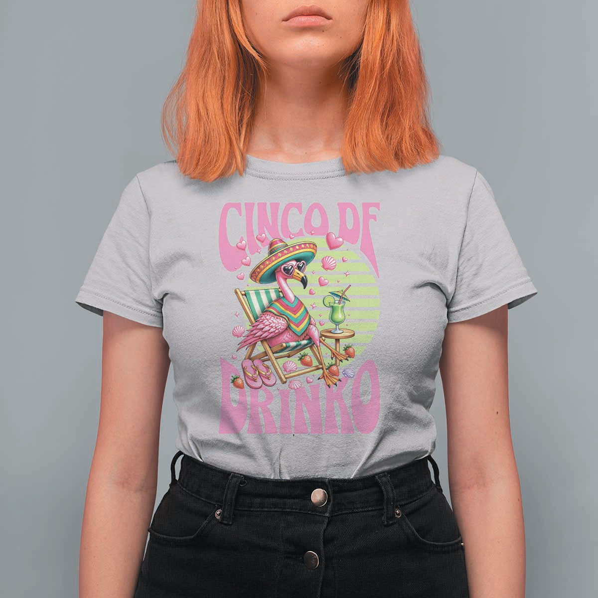 Cinco De Drinko Margarita T Shirt For Women Funny Flamingo Fiesta