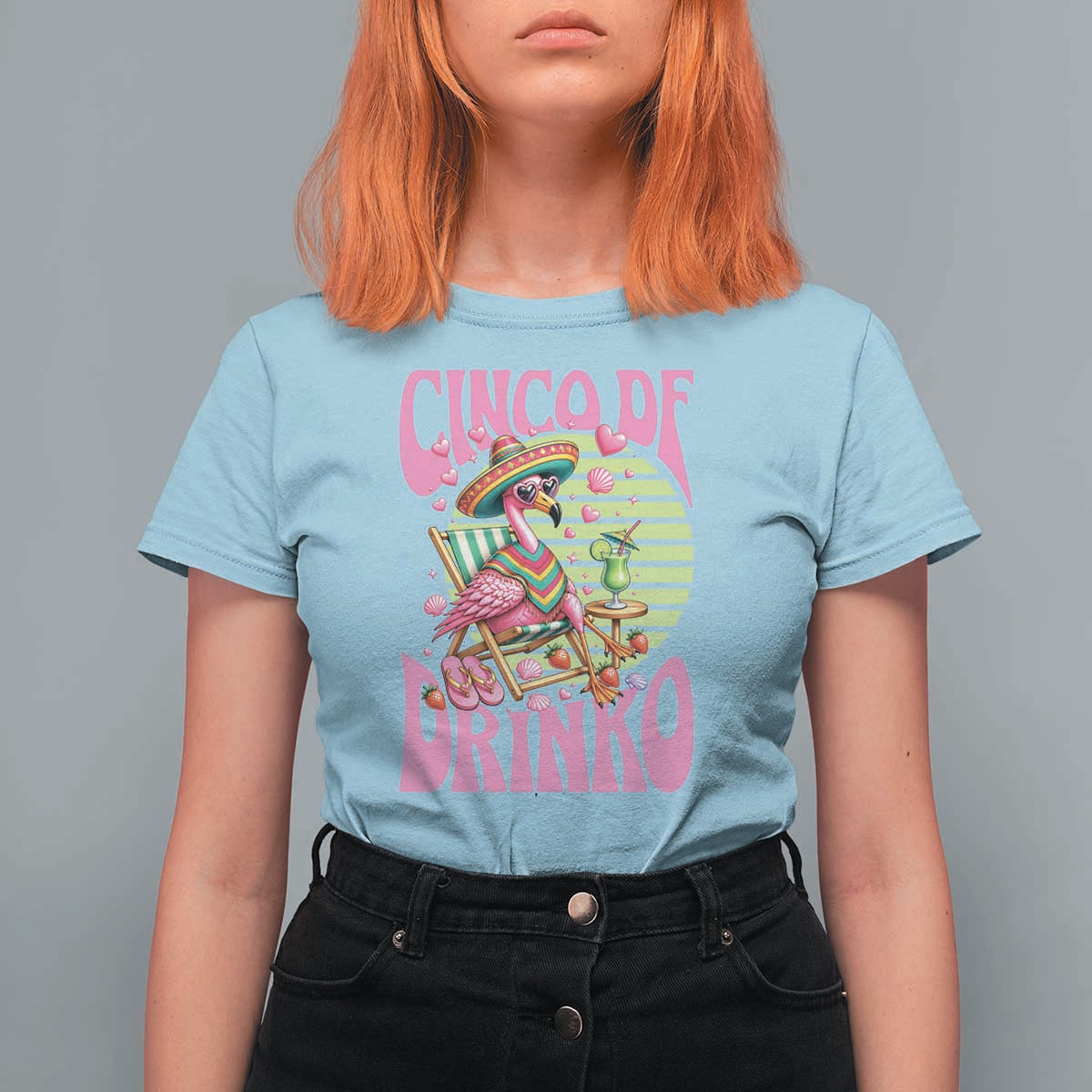 Cinco De Drinko Margarita T Shirt For Women Funny Flamingo Fiesta