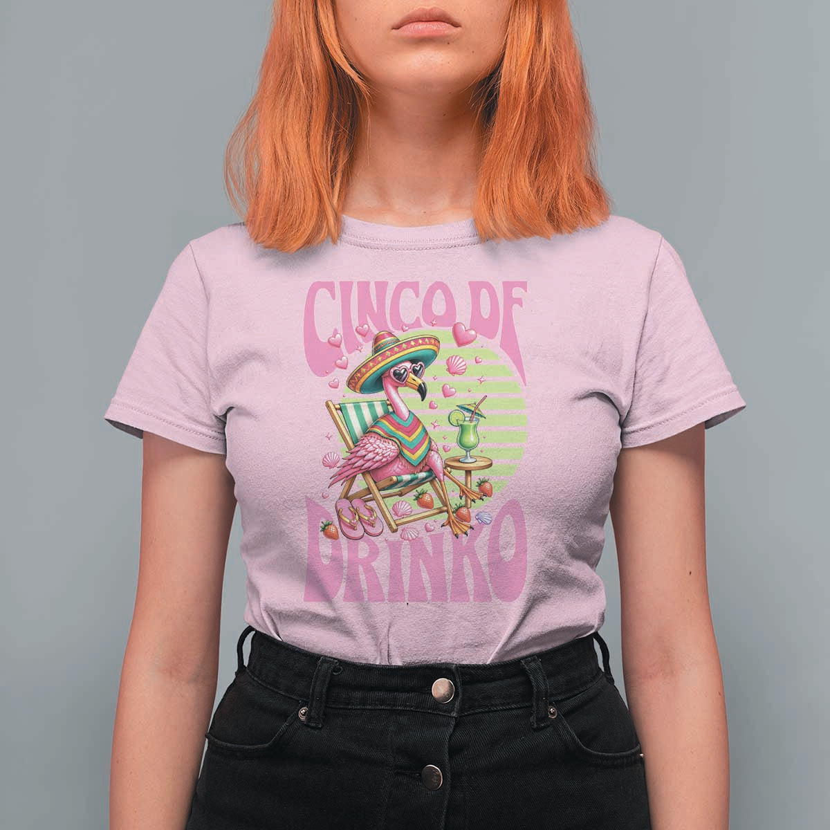 Cinco De Drinko Margarita T Shirt For Women Funny Flamingo Fiesta