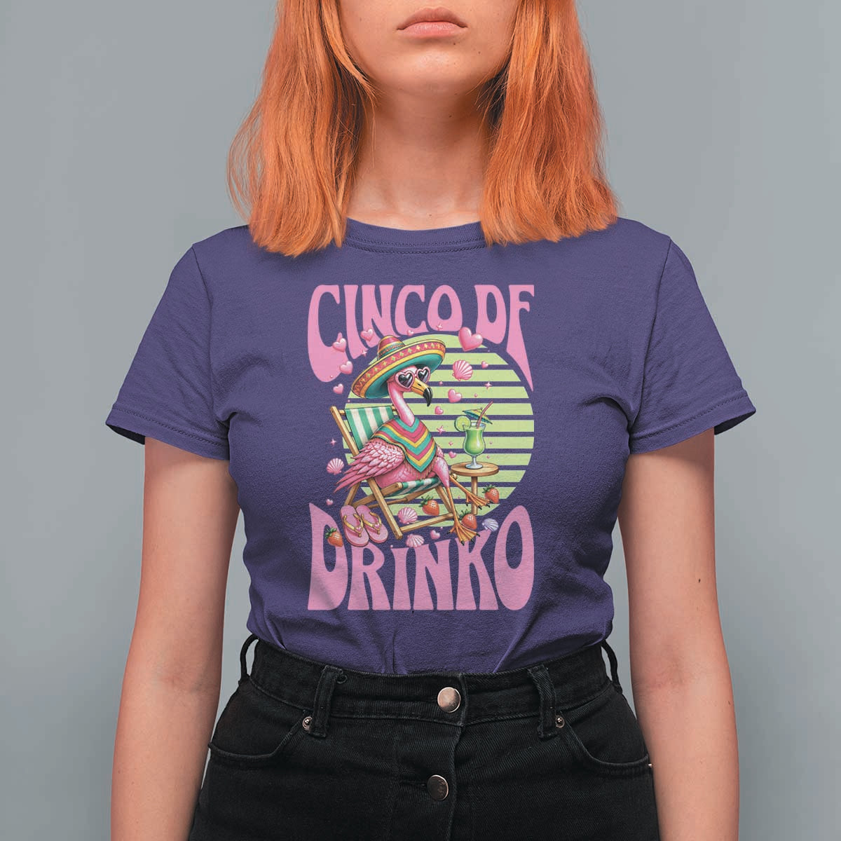 Cinco De Drinko Margarita T Shirt For Women Funny Flamingo Fiesta