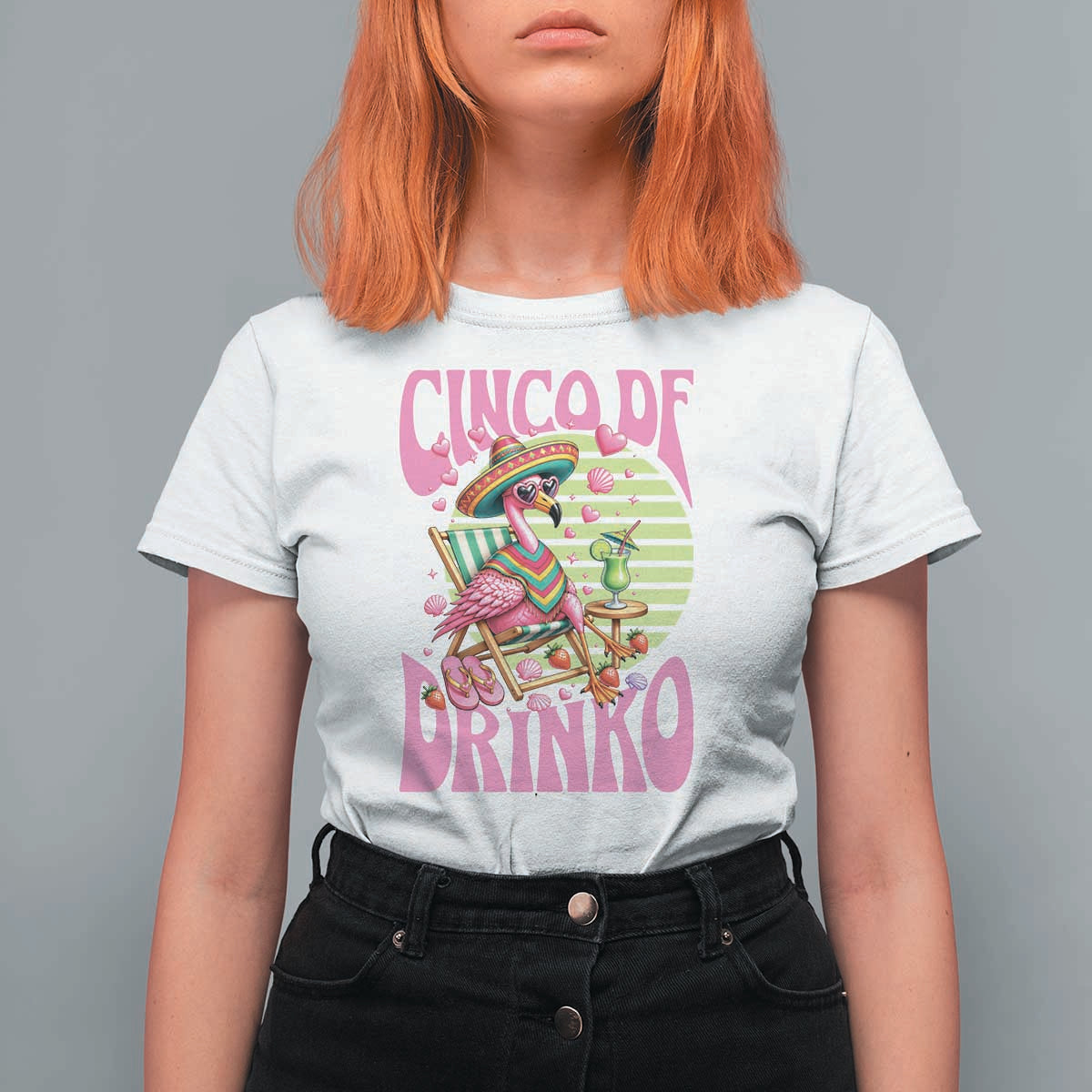 Cinco De Drinko Margarita T Shirt For Women Funny Flamingo Fiesta