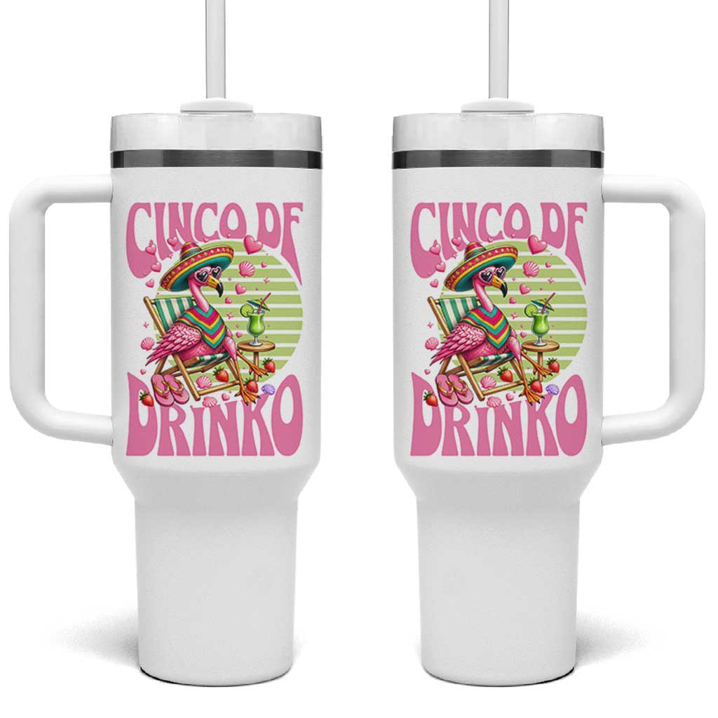 Cinco De Drinko Margarita Tumbler With Handle Funny Flamingo Fiesta