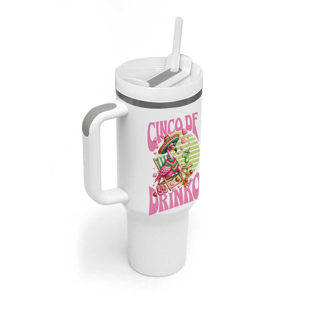 Cinco De Drinko Margarita Tumbler With Handle Funny Flamingo Fiesta