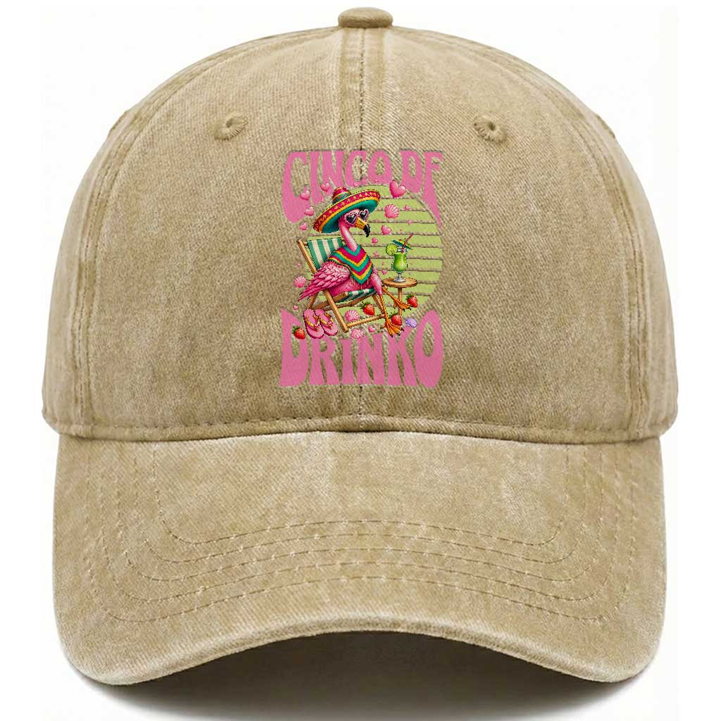 Cinco De Drinko Margarita Washed Cotton Baseball Cap Funny Flamingo Fiesta