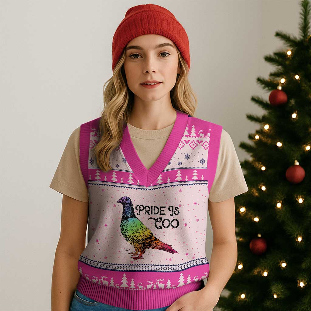 Pride Is Coo Pigeon V-Neck Knit Sweater Vest Funny LGBTQ Pride Month
