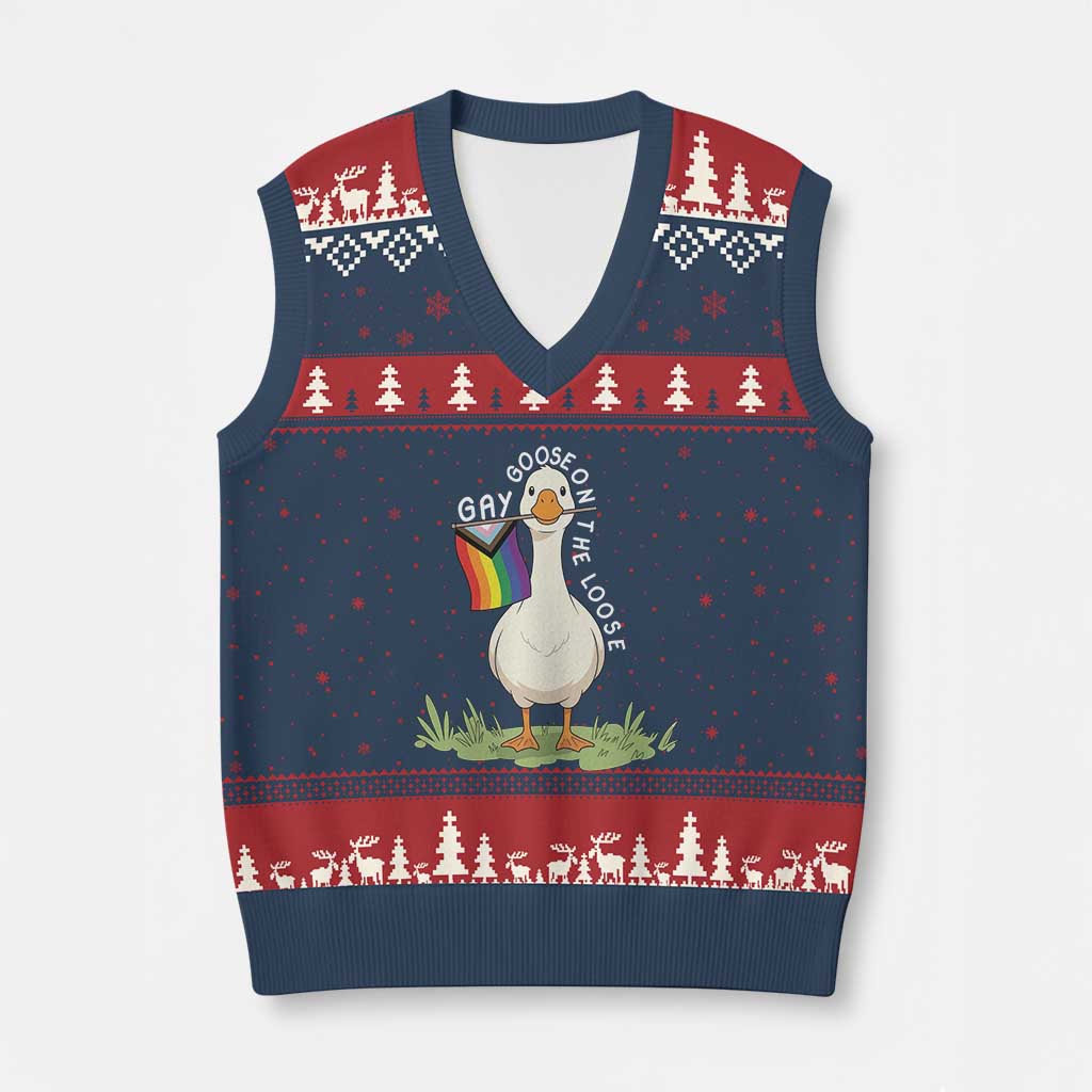 Silly Goose LGBTQ Rainbow V-Neck Knit Sweater Vest Funny Gay Pride Month