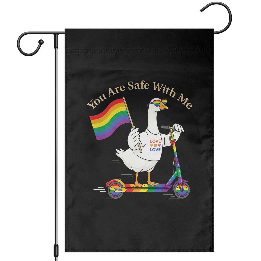 You Are Safe With Me Garden Flag LGBTQ Pride Goose Rainbow
